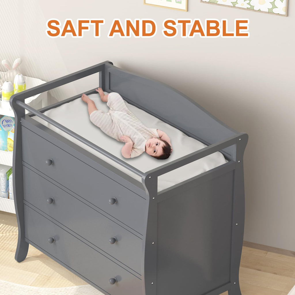 3-Drawer Changing Table with Safety Rails and Strap GainNo