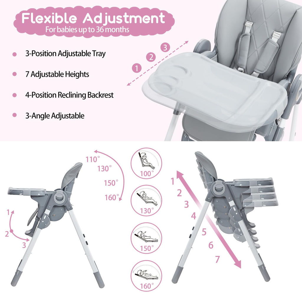 Baby High Chair Multifunctional Adjustable Height and Recline Dark Grey GainNo