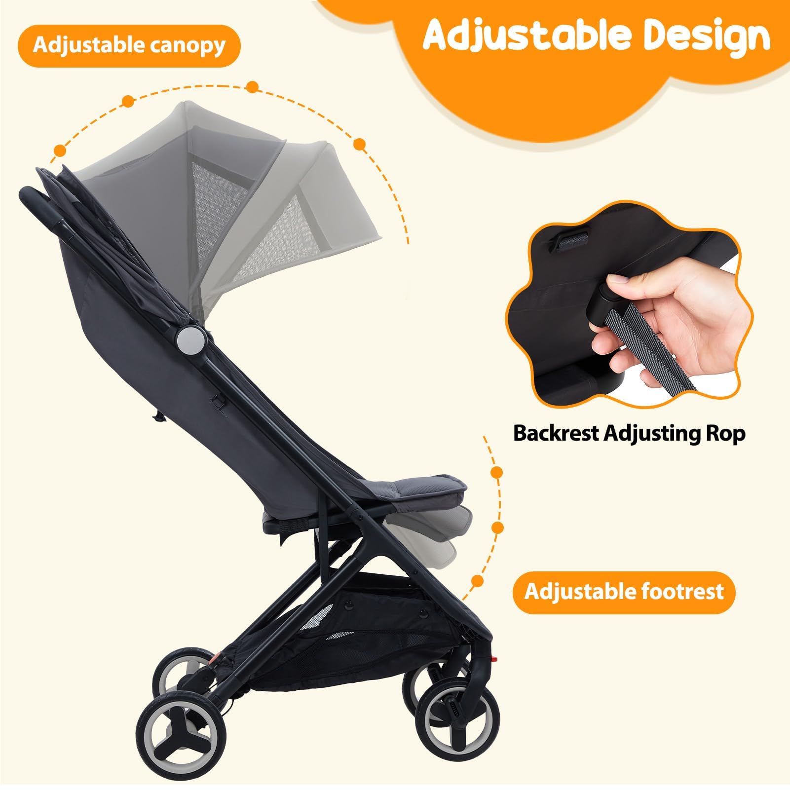 Lightweight Compact Stroller One Hand Fold Airplane Friendly Pink Gray