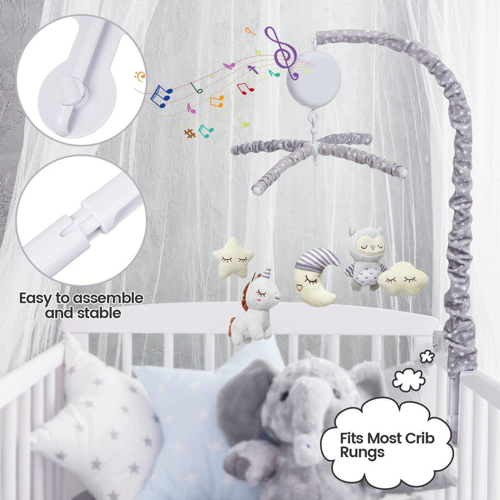 Baby Crib Mobile with Music Motor Spinner Gray
