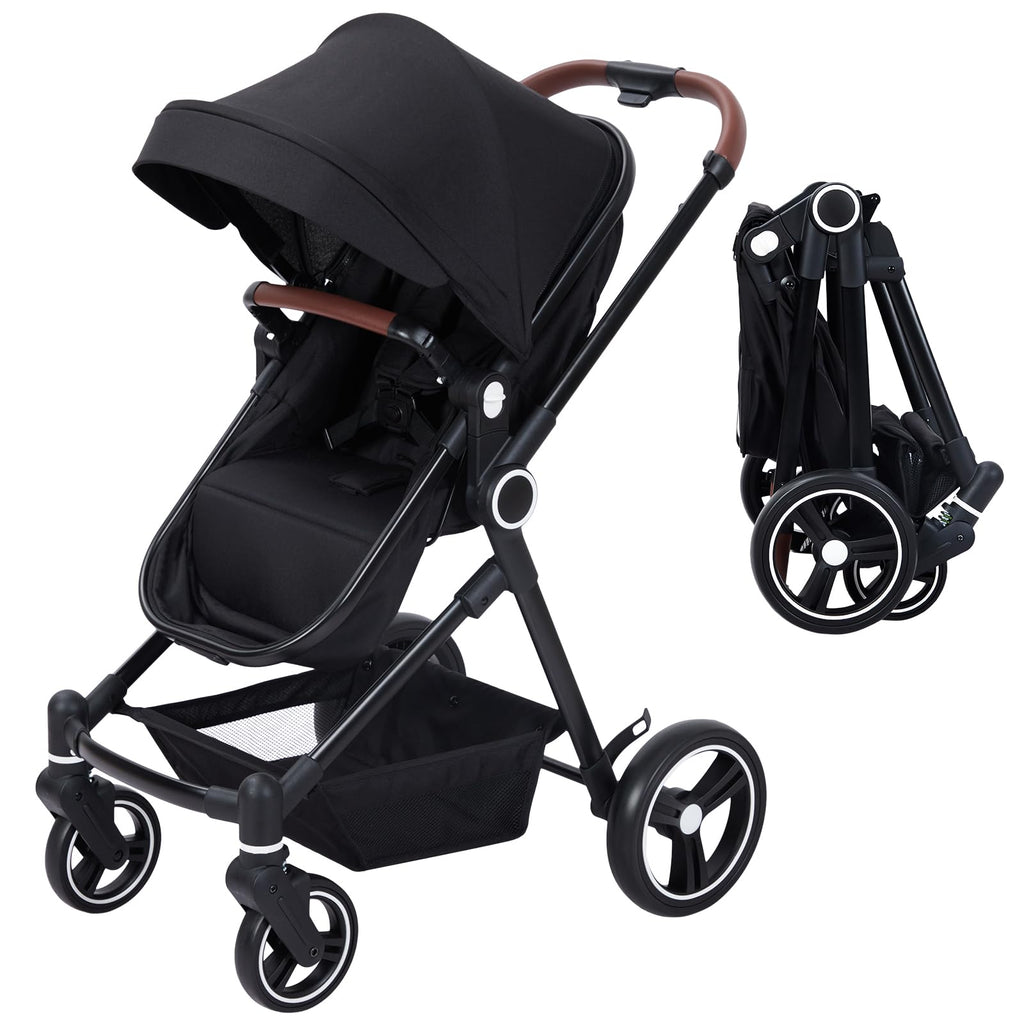 2 in 1 Baby Stroller Reversible Bassinet Pram Black GainNo