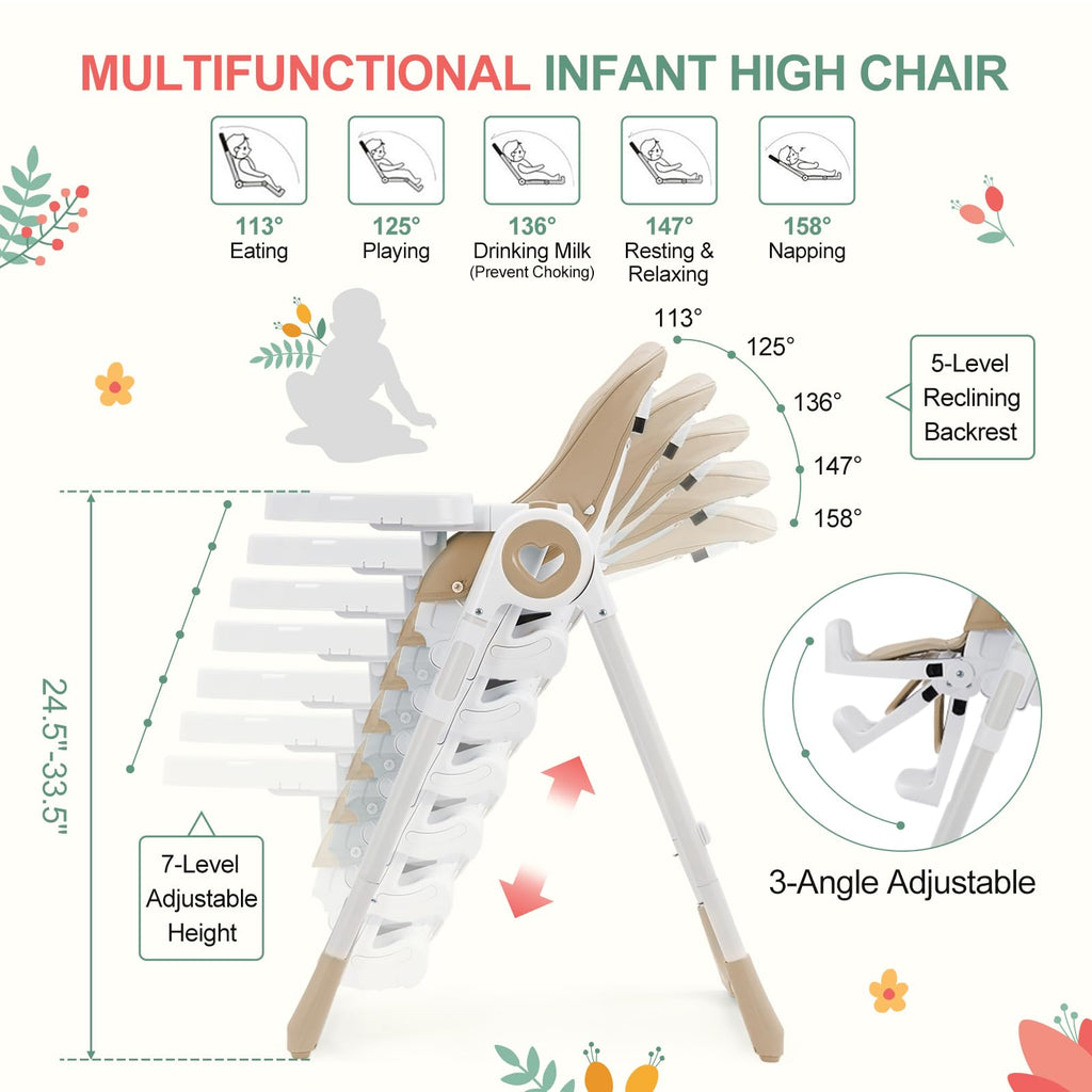 Baby High Chair with Adjustable Heights and Footrests GainNo