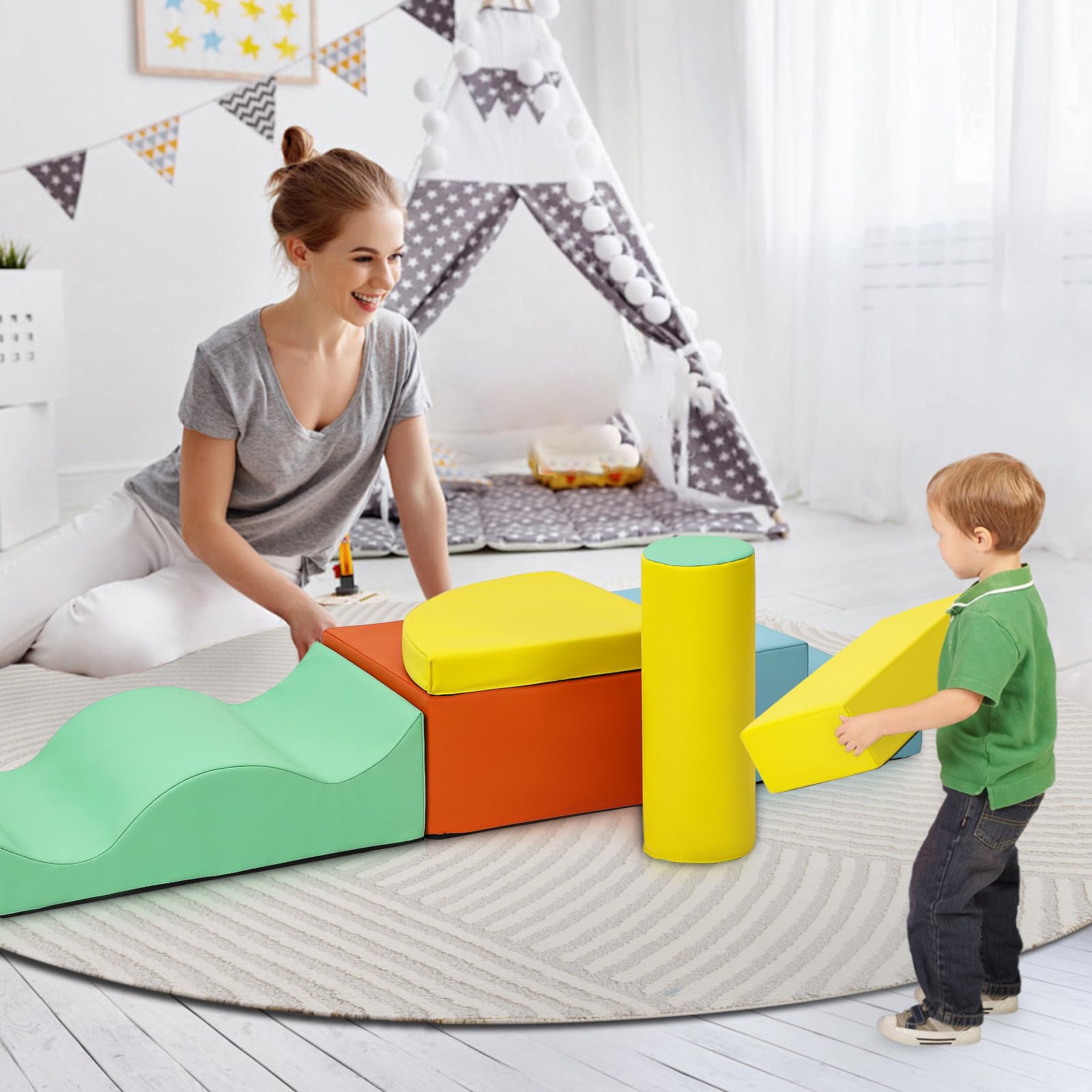 Foam Climbing Blocks Set 10PCS Indoor Active Playset for Toddlers GainNo