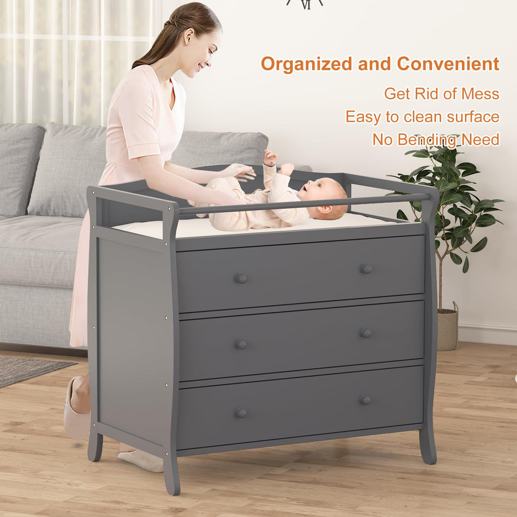 3-Drawer Changing Table with Safety Rails and Strap GainNo