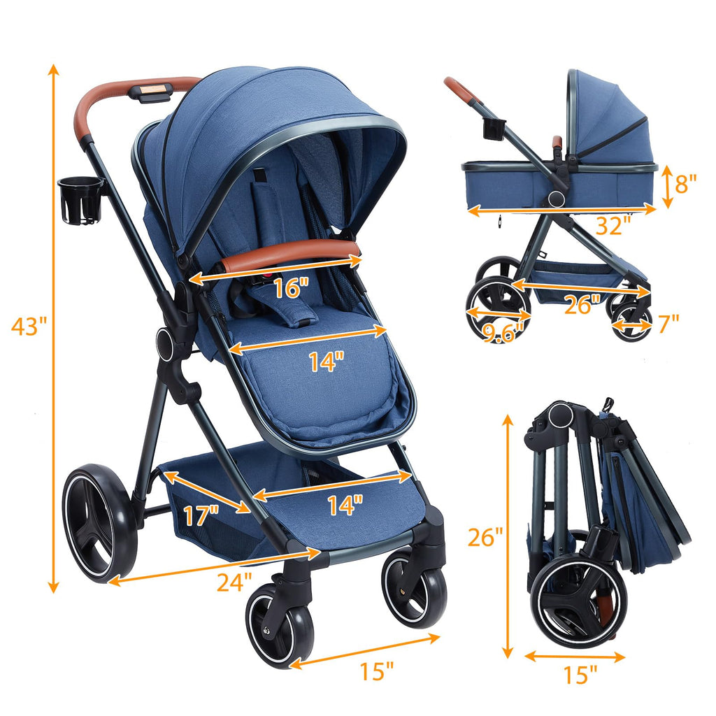 2-in-1 Convertible Baby Stroller with Bassinet Mode Blue GainNo