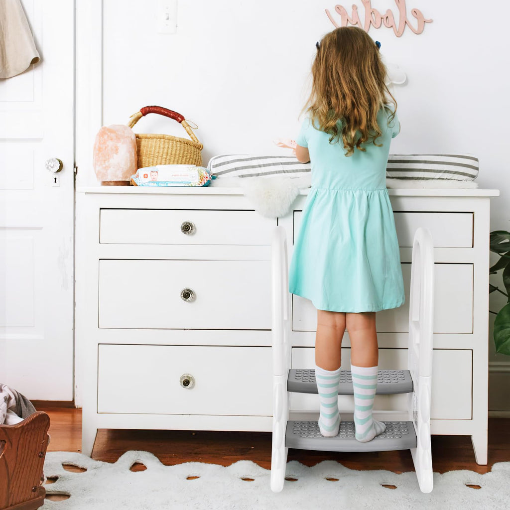 2 Step Stool with Handles for Kids Grey