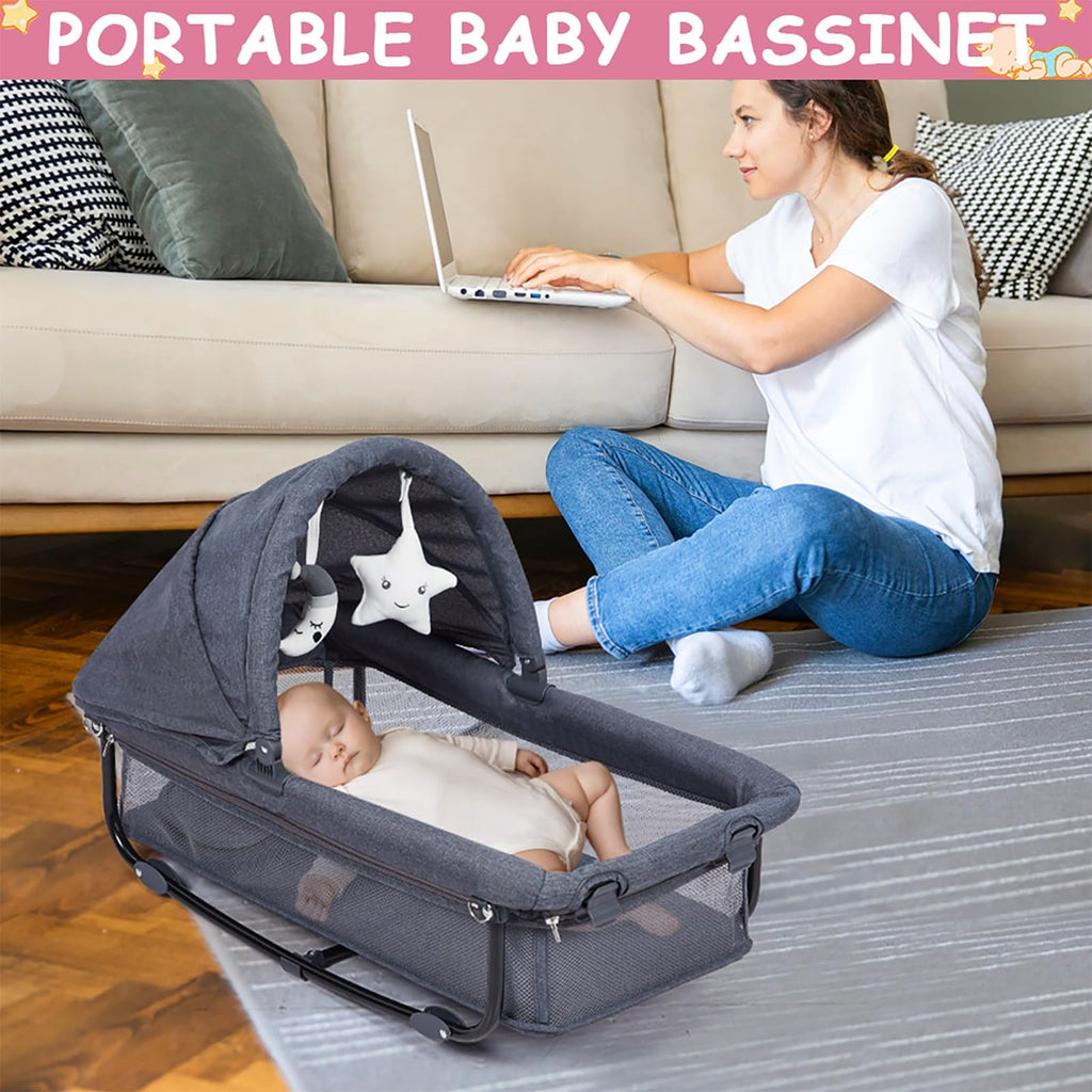 5-in-1 Pack and Play Baby Bedside Sleeper Portable Crib Deep Grey GainNo