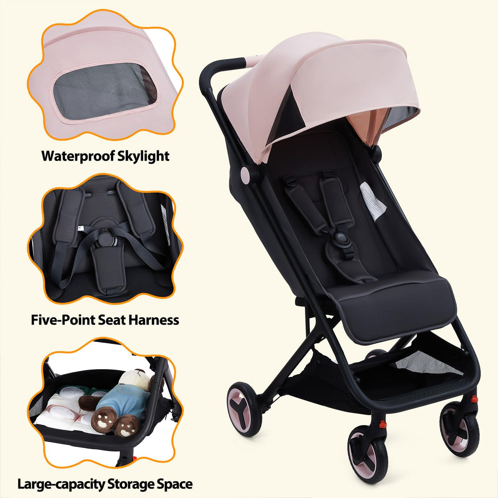 Lightweight Compact Stroller One Hand Fold Airplane Friendly Pink