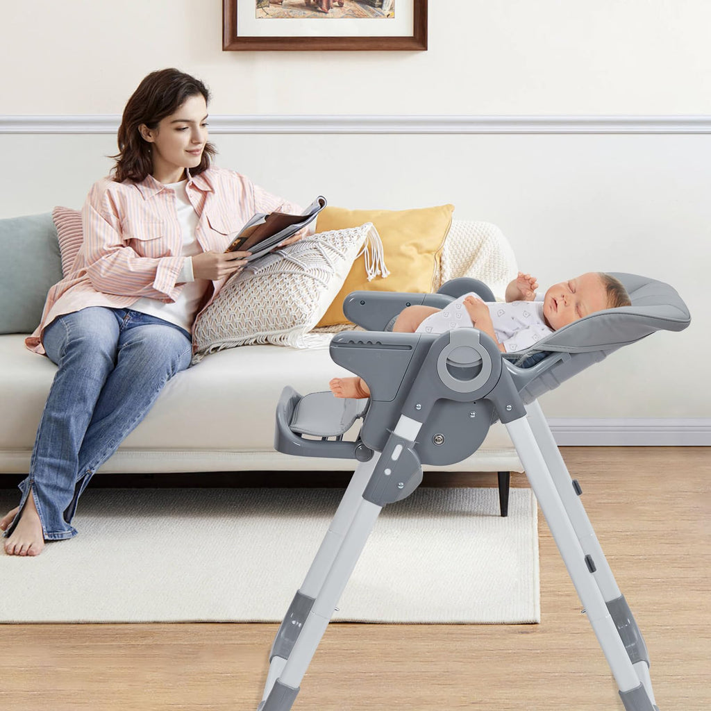 Baby High Chair Multifunctional Adjustable Height and Recline Dark Grey GainNo