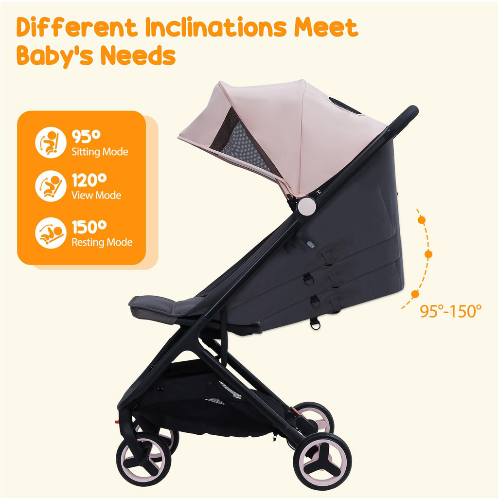 Lightweight Compact Stroller One Hand Fold Airplane Friendly Pink