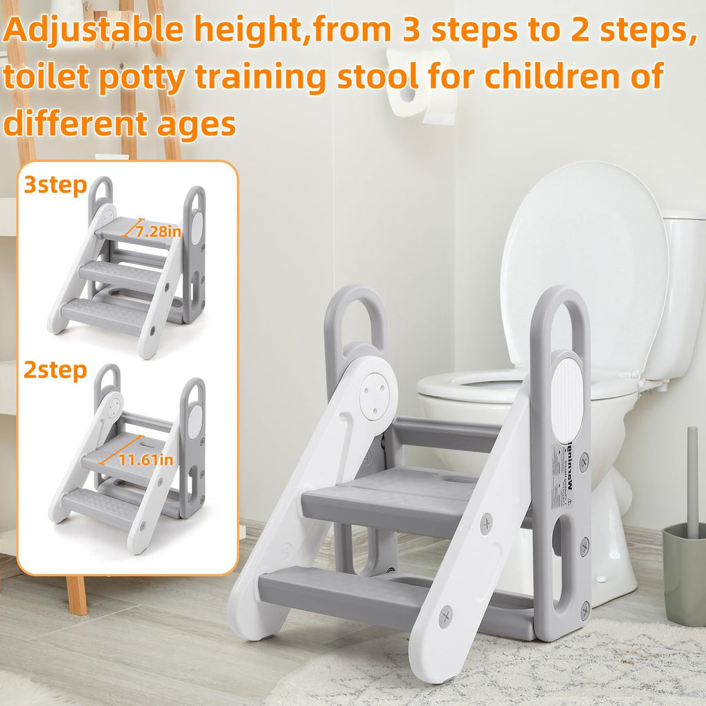 Foldable Toddler Step Stool 3-Step Adjustable Ladder Grey GainNo