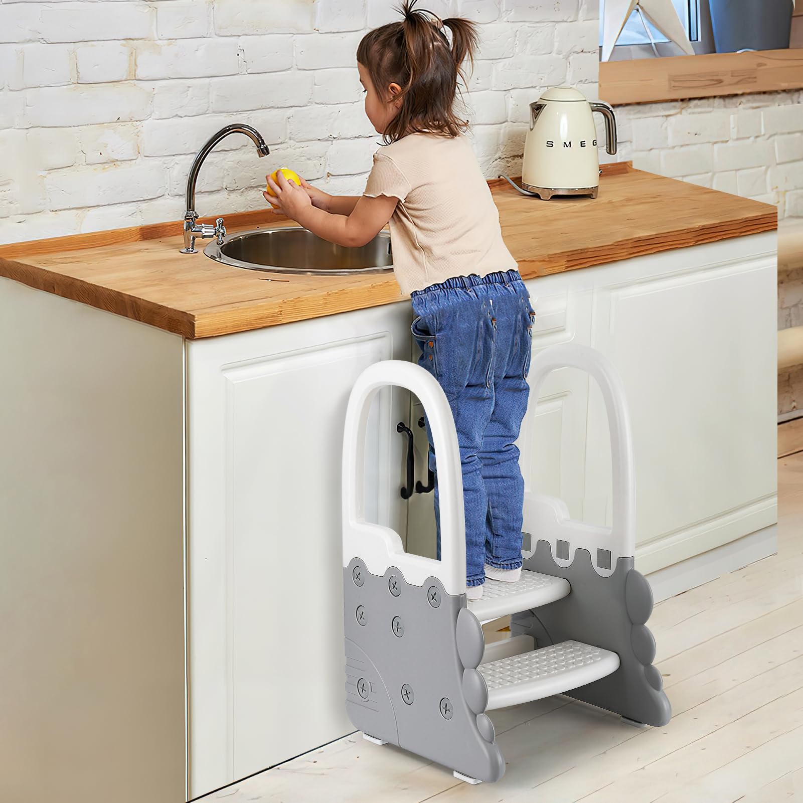 Toddler Step Stool for Bathroom Sink 2-Step Anti-Slip with Handrail