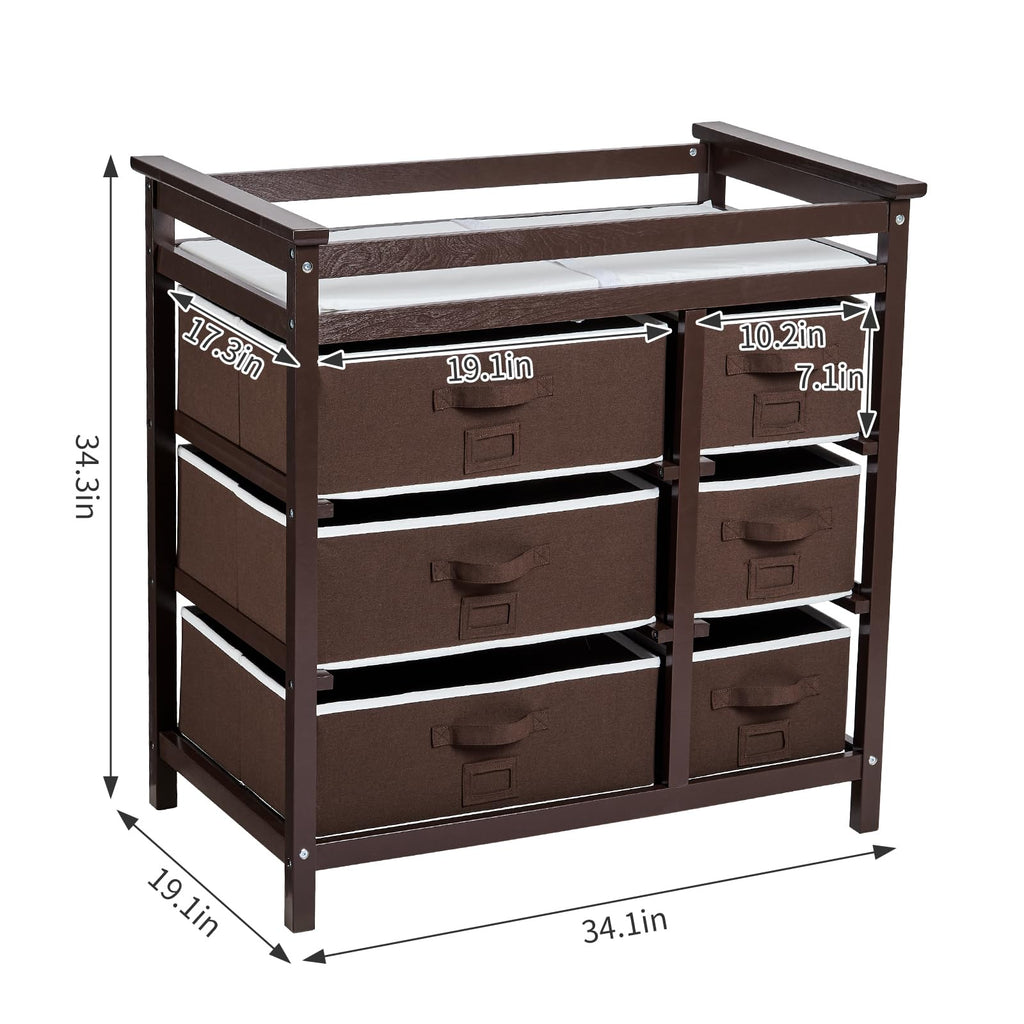 Baby Changing Table with 6 Storage Drawers and Pad GainNo