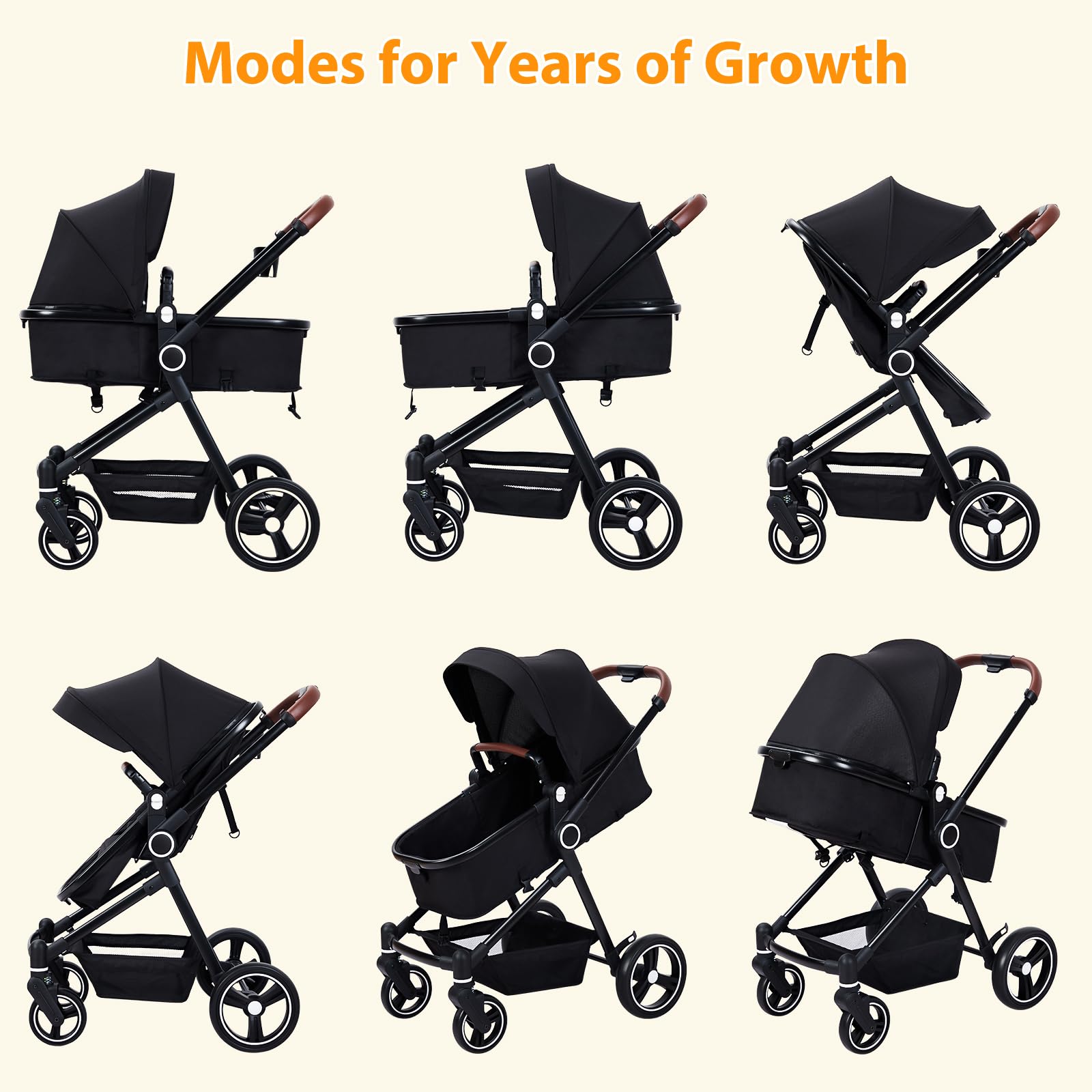 2 in 1 Baby Stroller Reversible Bassinet Pram Black GainNo