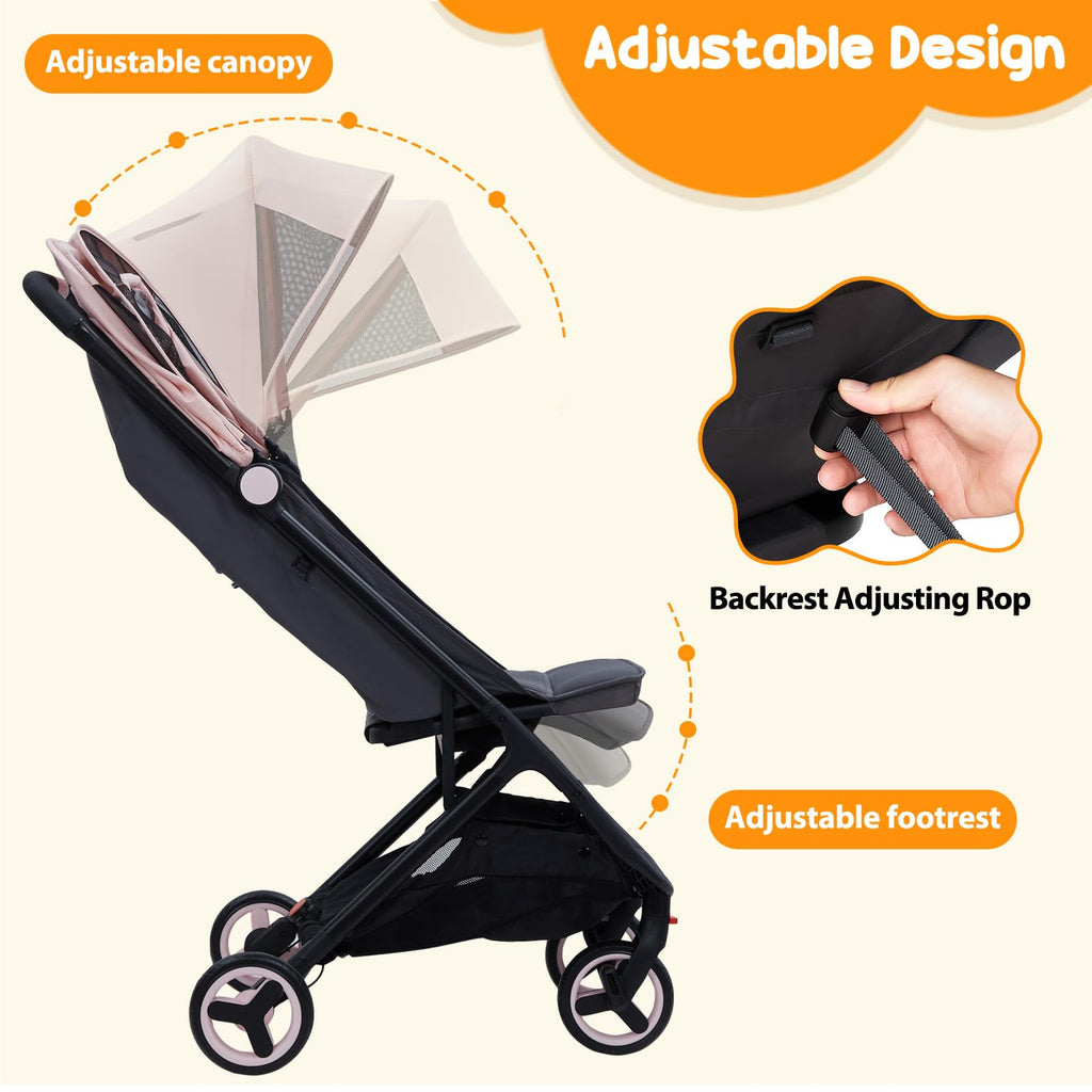 Lightweight Compact Stroller One Hand Fold Airplane Friendly Pink