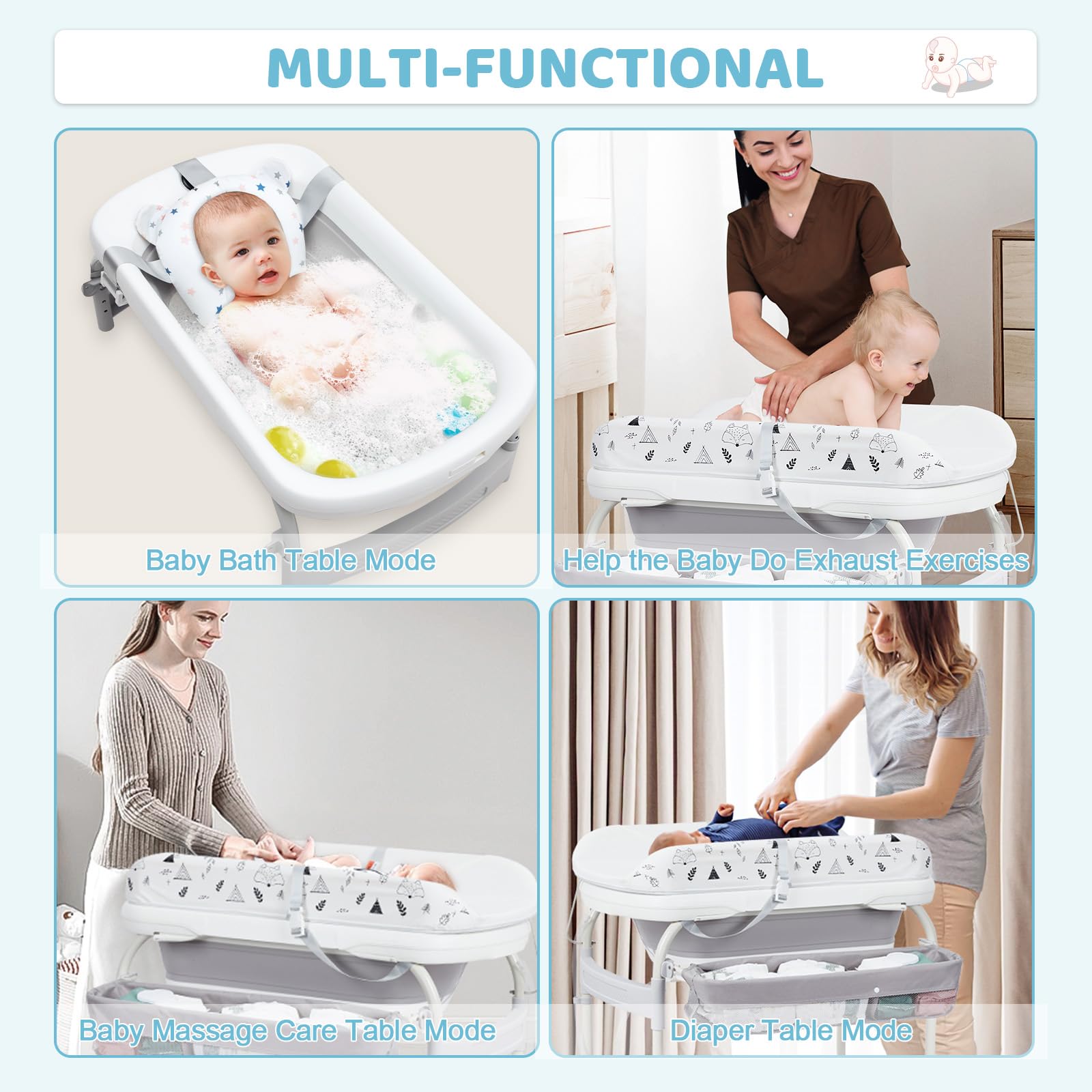 Baby Bathtub with Changing Table Gray GainNo