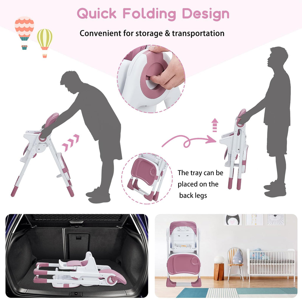 Multifunctional Baby High Chair with Adjustable Height and Recline Lilac