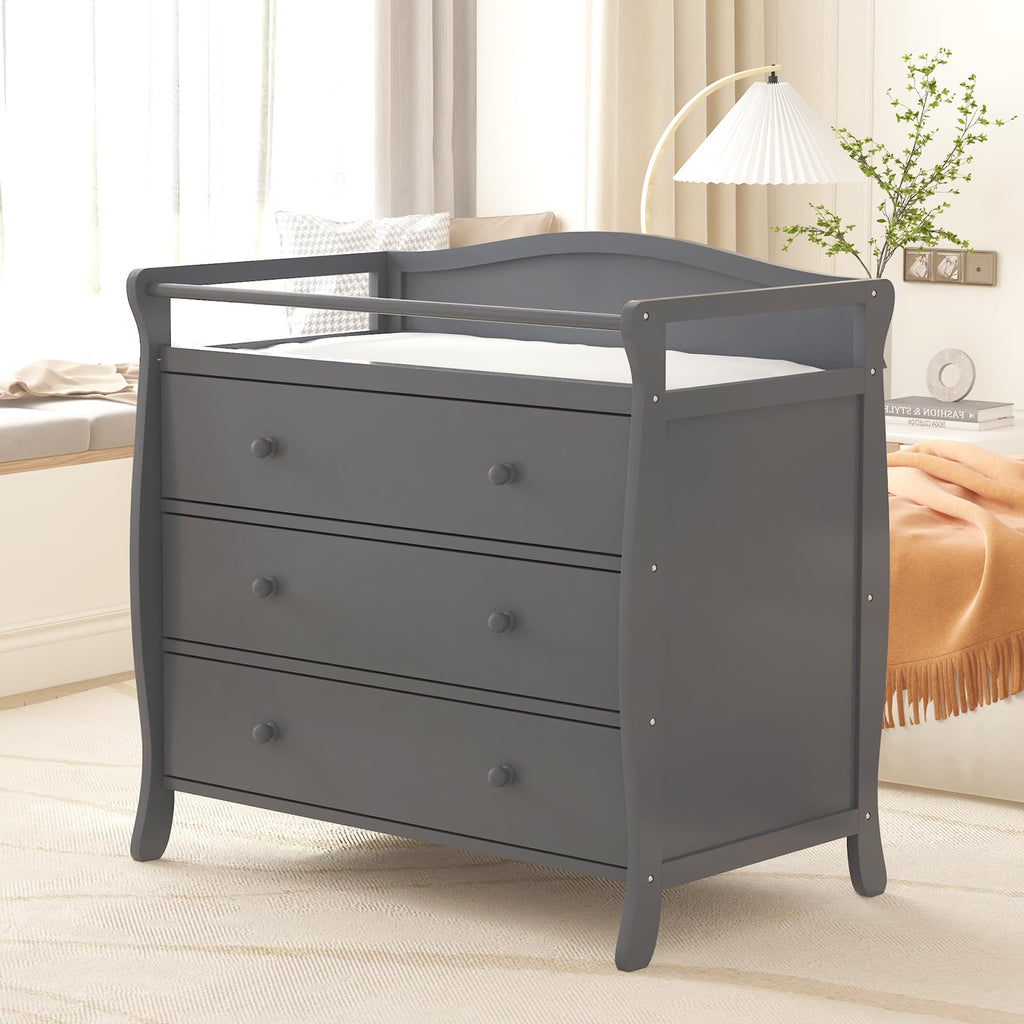 3-Drawer Changing Table with Safety Rails and Strap GainNo