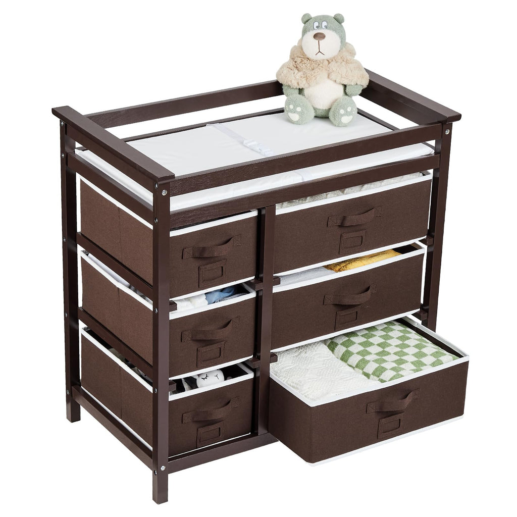Baby Changing Table with 6 Storage Drawers and Pad GainNo