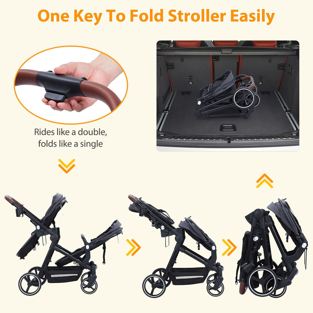 Foldable Double Baby Stroller Multi-Position Reversible Dark Grey