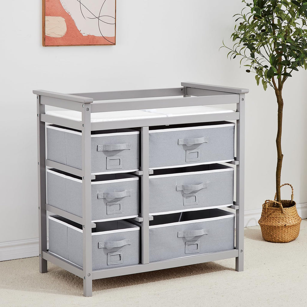 Baby Changing Table with 6 Storage Drawers and Pad GainNo