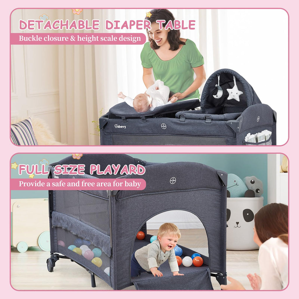 5-in-1 Pack and Play Baby Bedside Sleeper Portable Crib Deep Grey GainNo