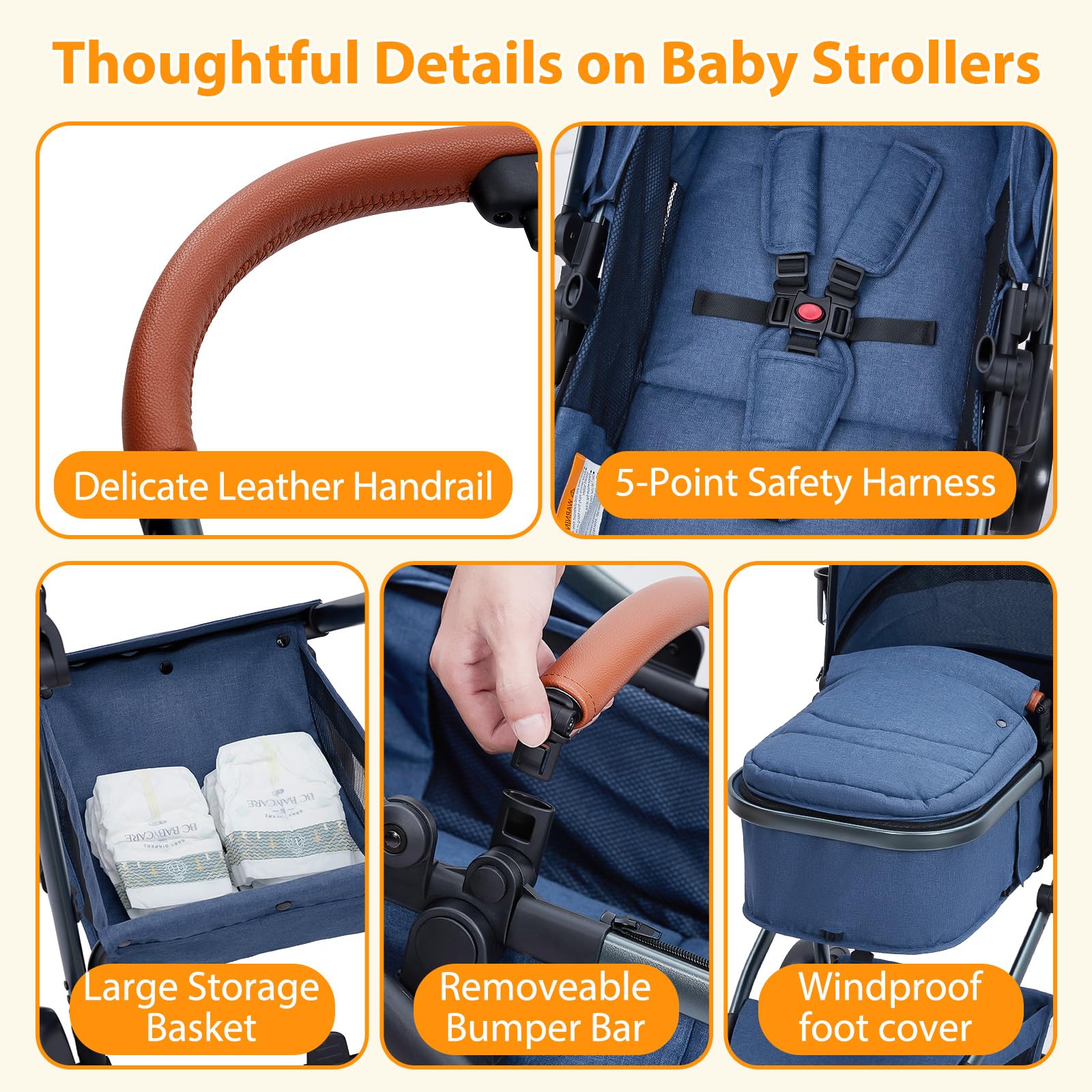 2-in-1 Convertible Baby Stroller with Bassinet Mode Blue GainNo