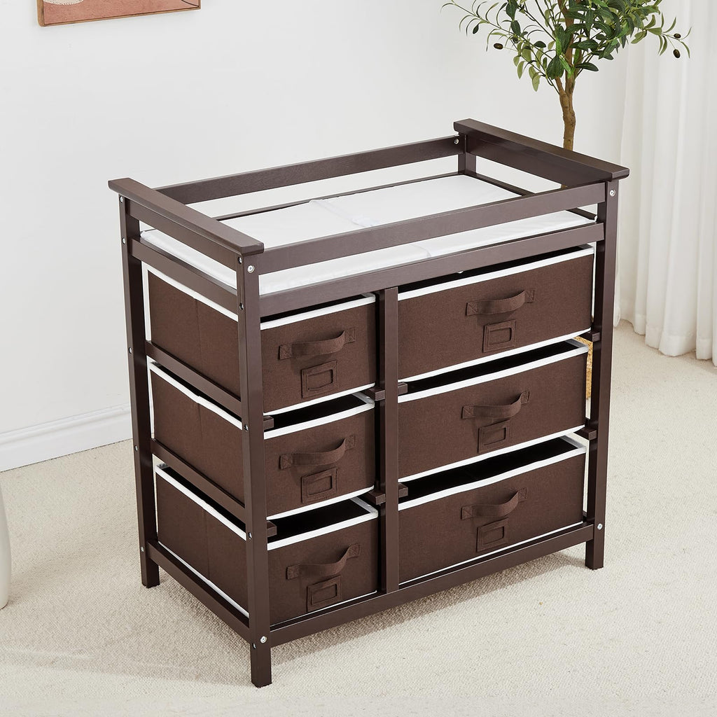 Baby Changing Table with 6 Storage Drawers and Pad GainNo