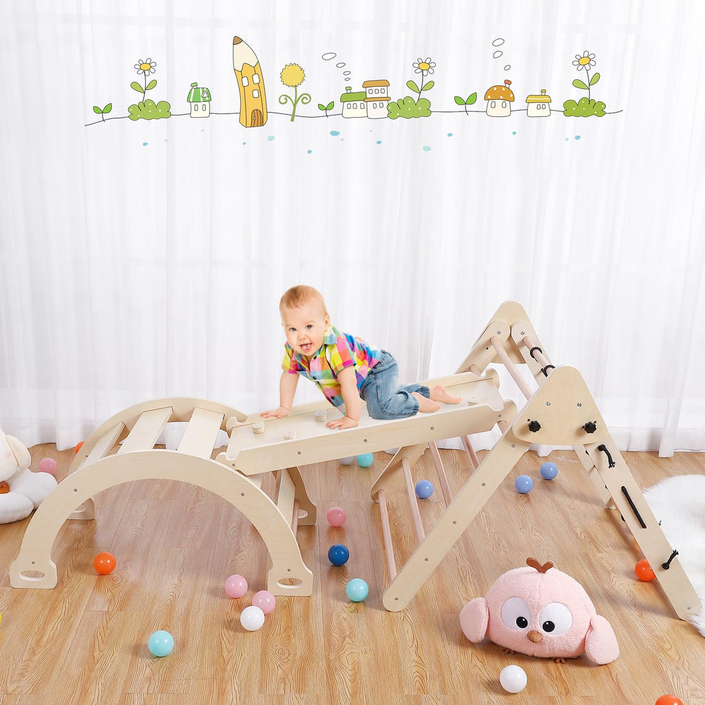 3 in 1 Toddler Climbing Set Wooden Gym Playset 3PCS