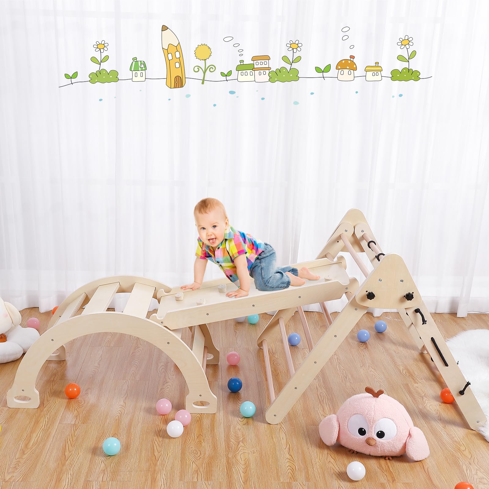 3 in 1 Toddler Climbing Set Wooden Gym Playset 3PCS