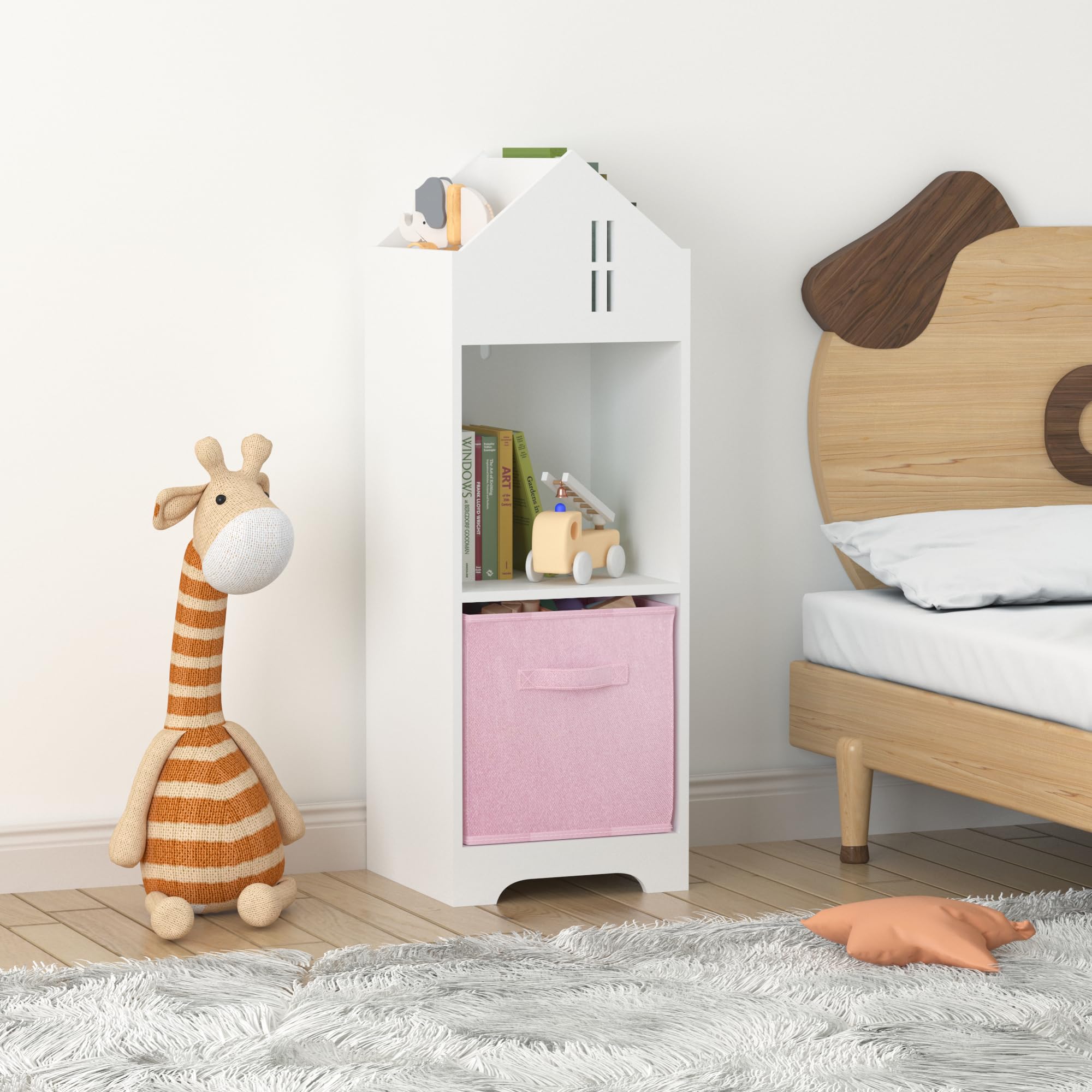 Kids Dollhouse Bookcase with Storage White One Size