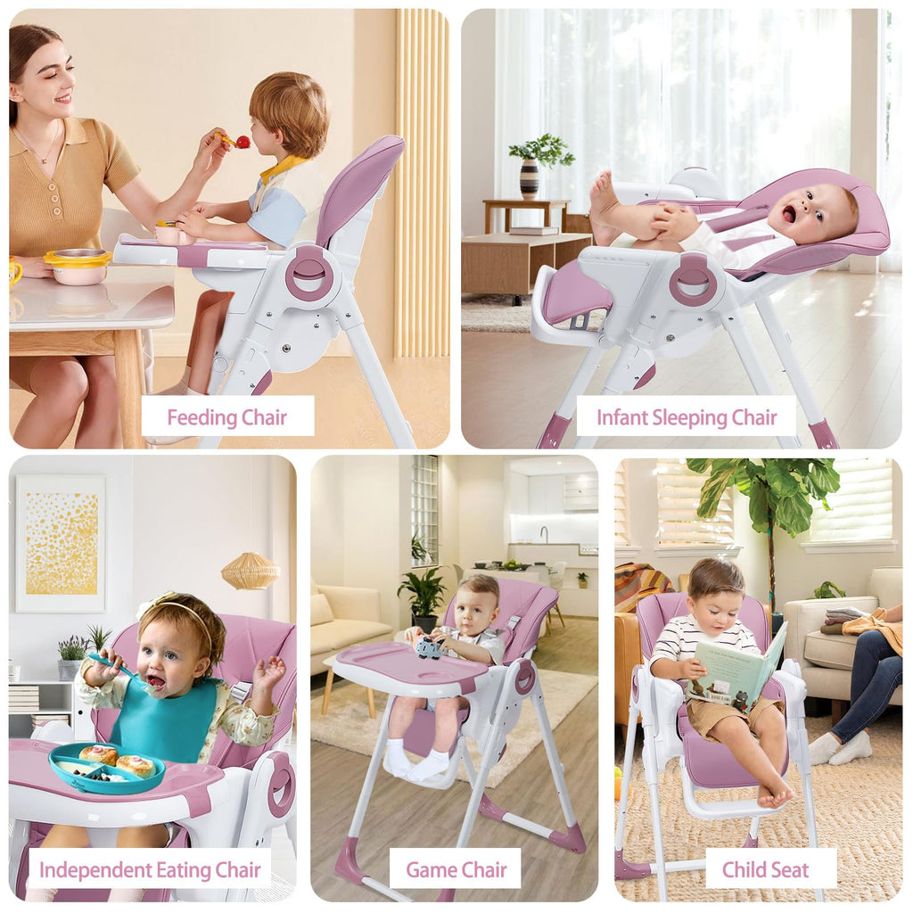 Multifunctional Baby High Chair with Adjustable Height and Recline Lilac