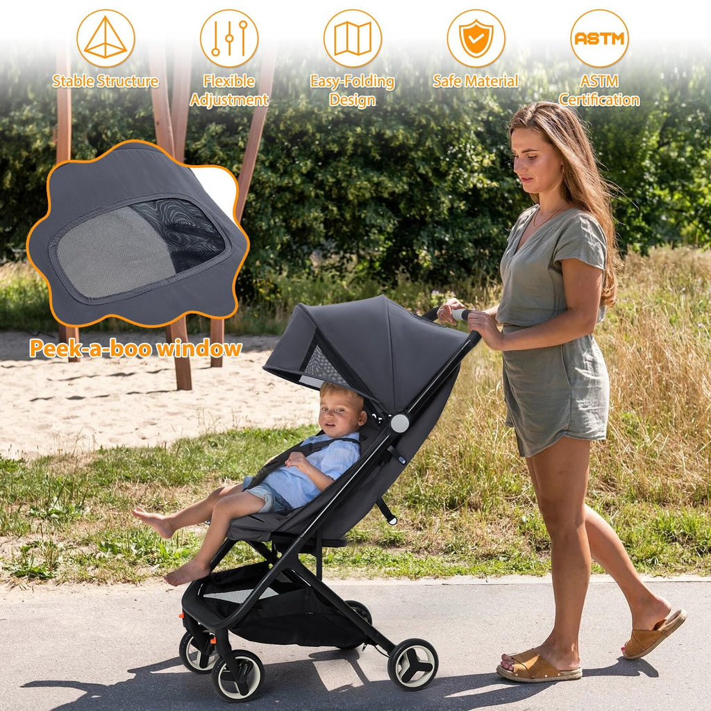 Lightweight Compact Stroller One Hand Fold Airplane Friendly Pink Gray