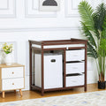 Wooden Diaper Changing Table with Laundry Hamper and 3 Drawers Brown GainNo