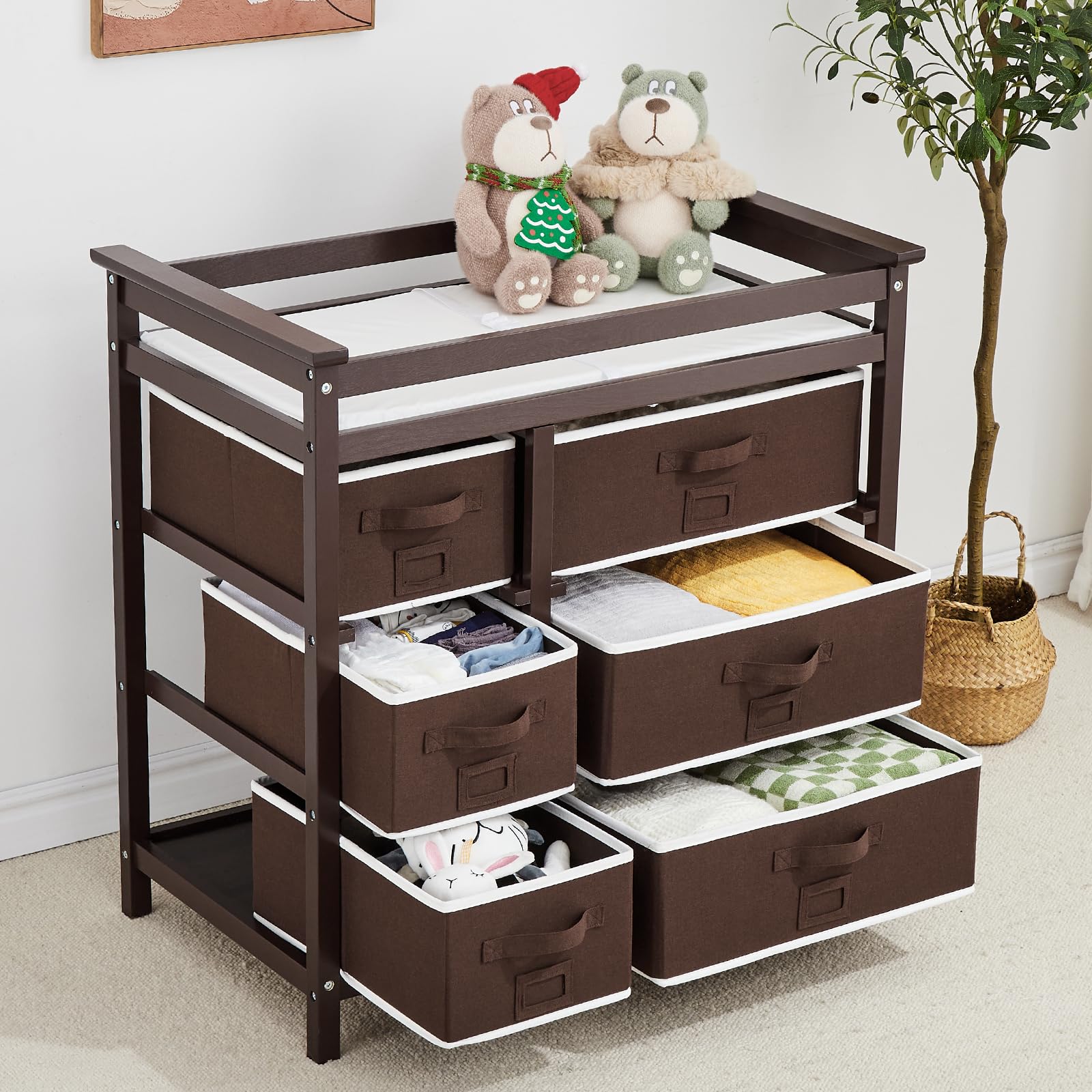 Baby Changing Table with 6 Storage Drawers and Pad GainNo