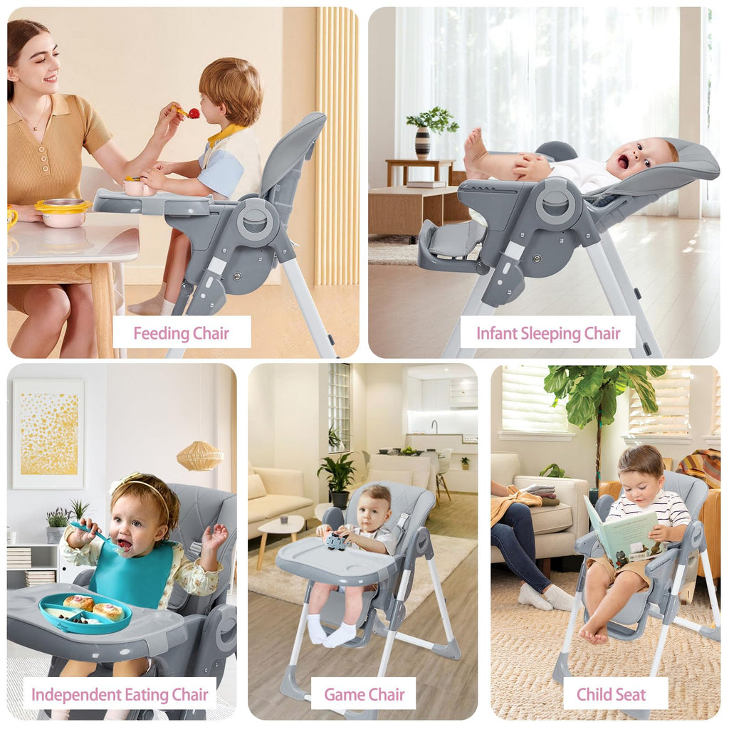Baby High Chair Multifunctional Adjustable Height and Recline Dark Grey GainNo