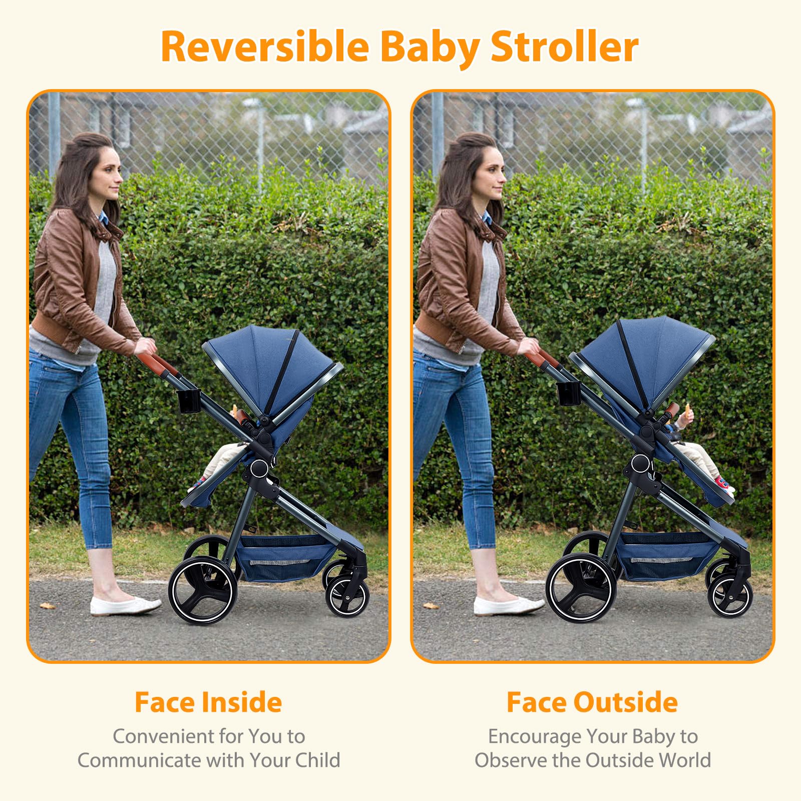 2-in-1 Convertible Baby Stroller with Bassinet Mode Blue GainNo