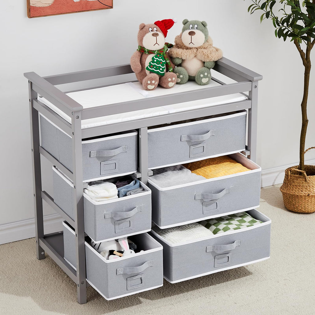 Baby Changing Table with 6 Storage Drawers and Pad GainNo