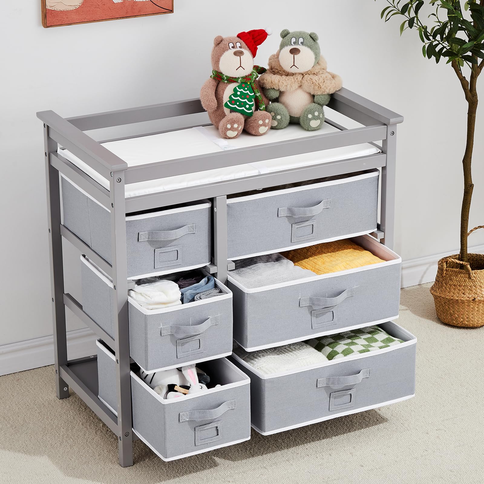 Baby Changing Table with 6 Storage Drawers and Pad GainNo