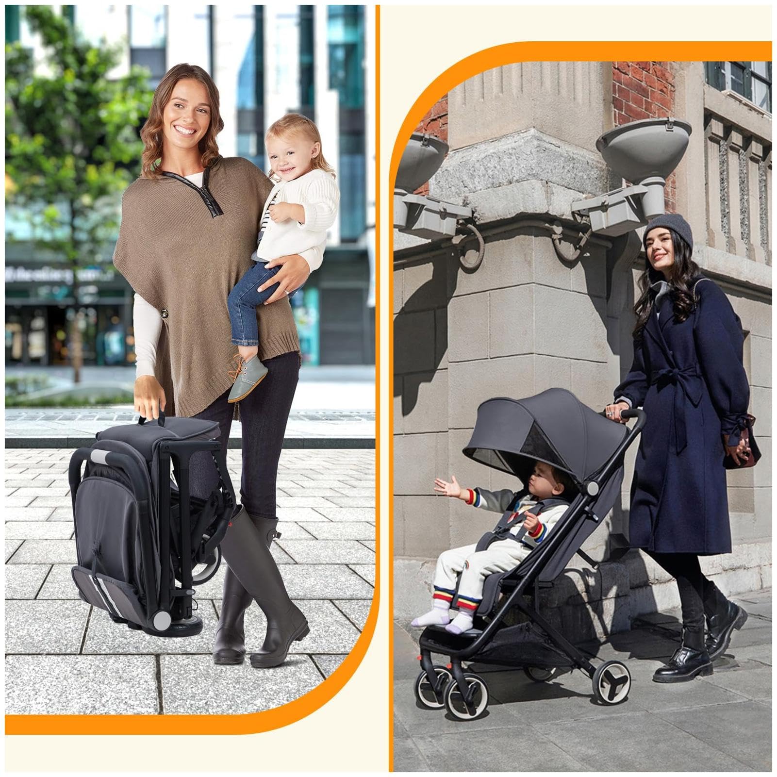 Lightweight Compact Stroller One Hand Fold Airplane Friendly Pink Gray