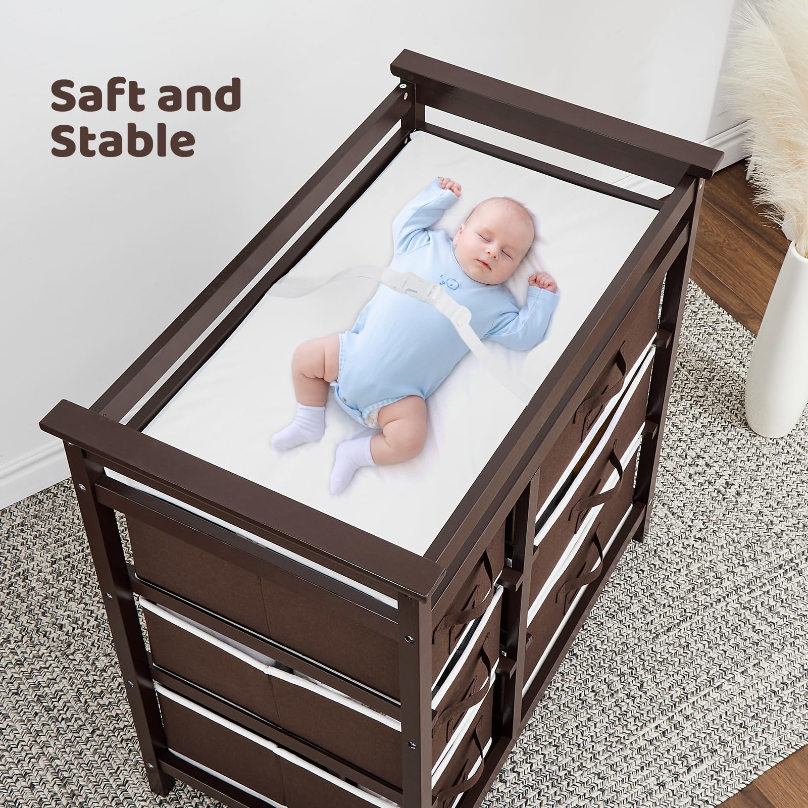 Baby Changing Table with 6 Storage Drawers and Pad GainNo