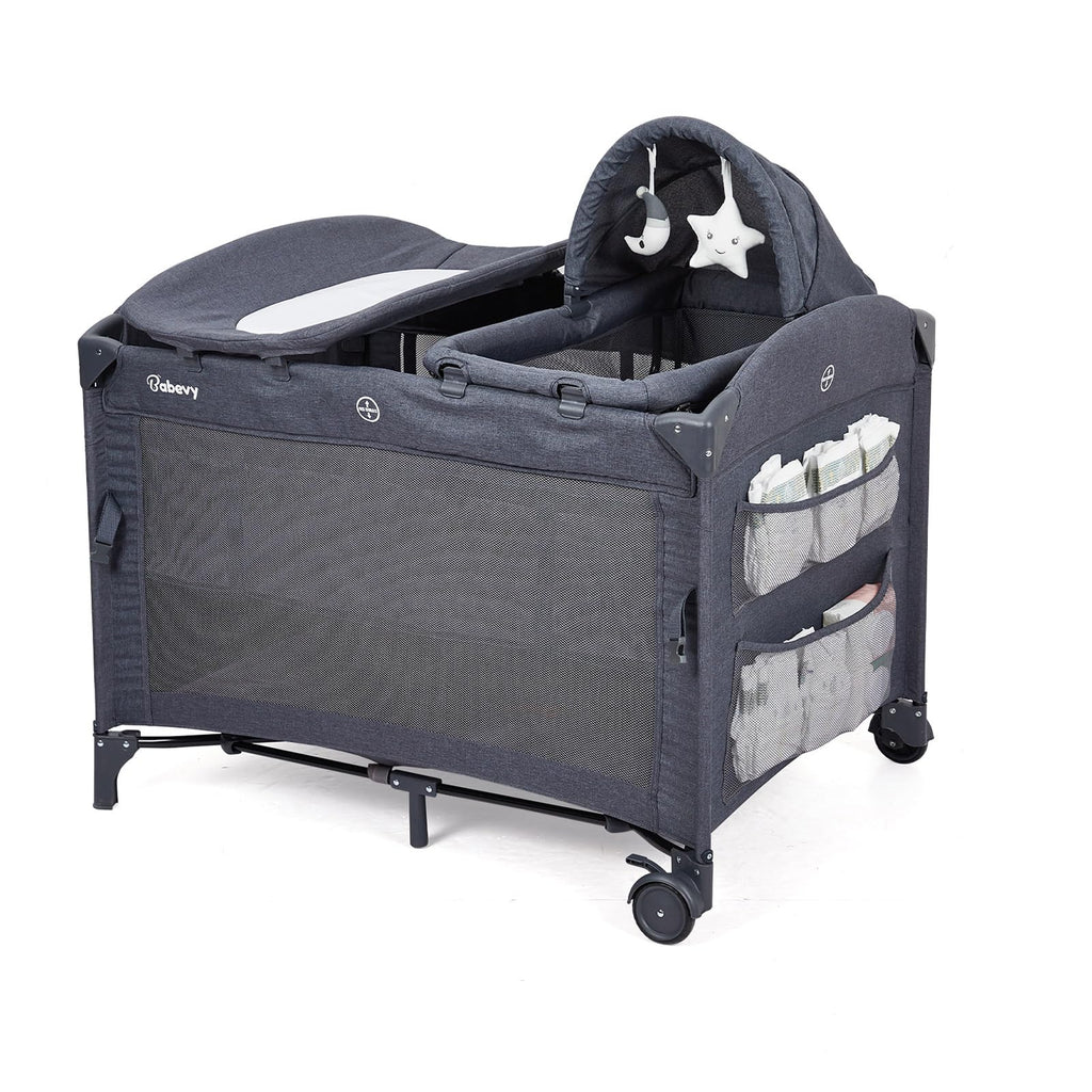 5-in-1 Pack and Play Baby Bedside Sleeper Portable Crib Deep Grey GainNo