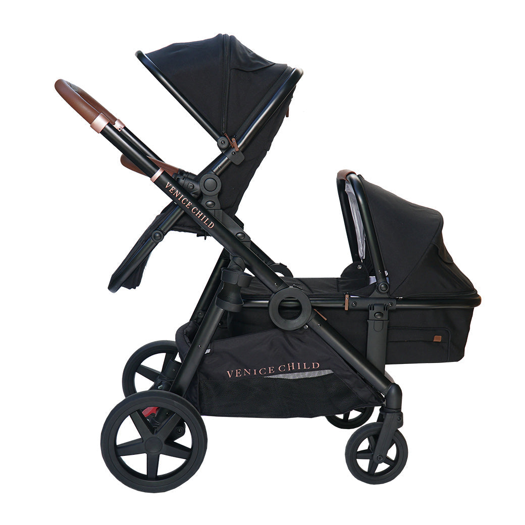 Single to Double Stroller with Bassinet and Toddler Seat GainNo