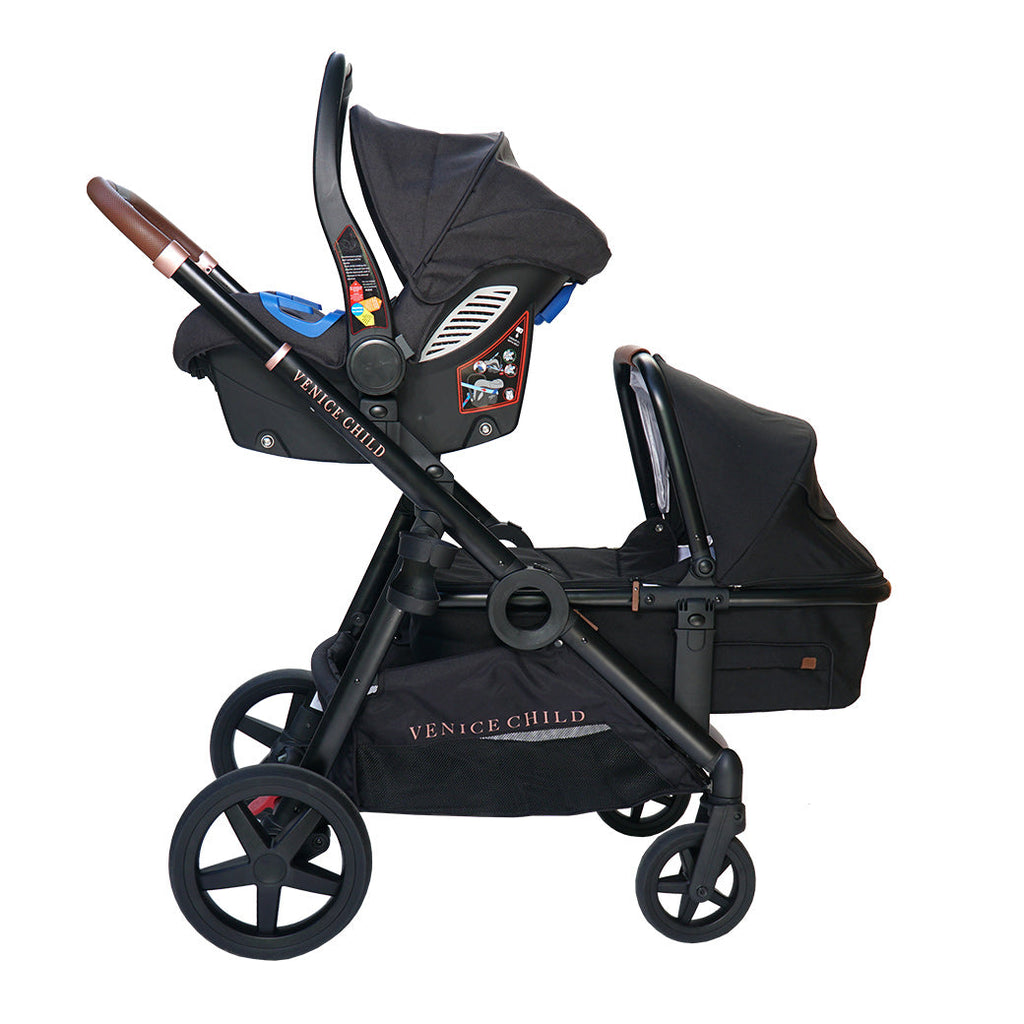 Single to Double Stroller with Bassinet and Toddler Seat GainNo