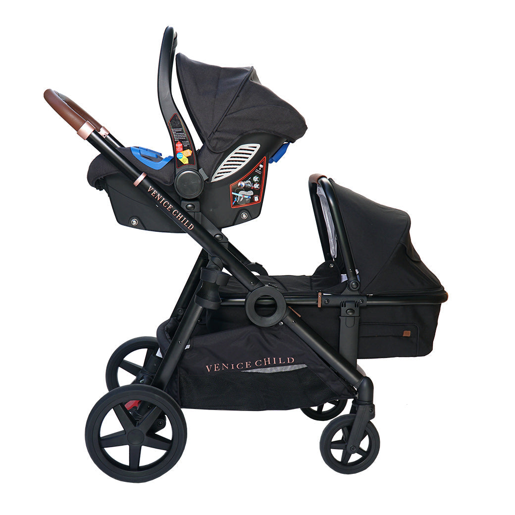 Single to Double Stroller with Bassinet and Toddler Seat GainNo