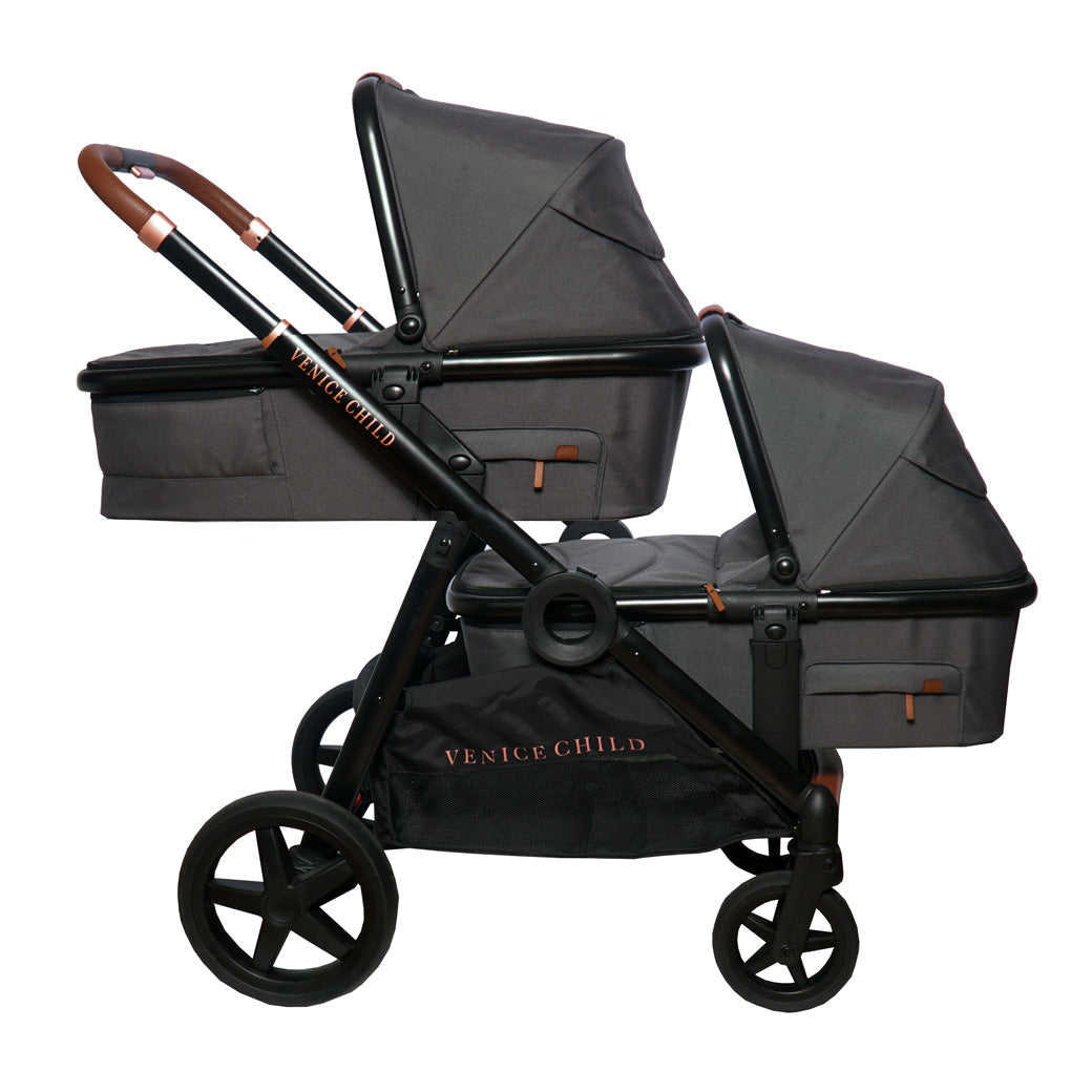 Single to Double Stroller with Bassinet and Toddler Seat GainNo