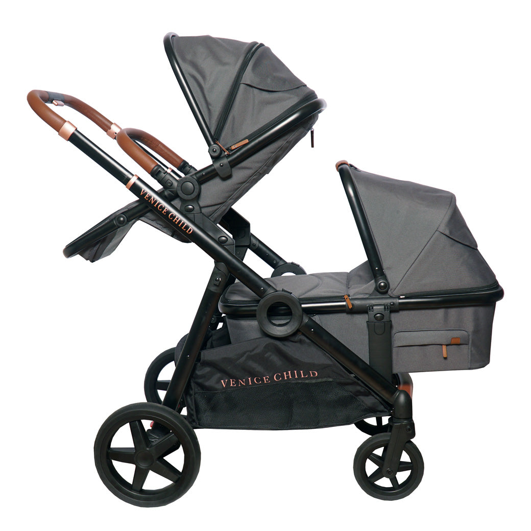 Single to Double Stroller with Bassinet and Toddler Seat GainNo