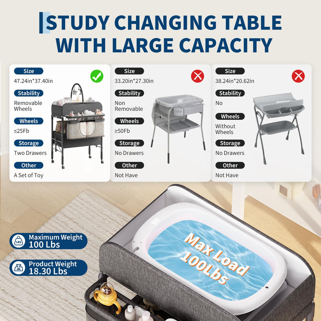 Portable Foldable Baby Changing Table with Storage Baskets Dark Grey