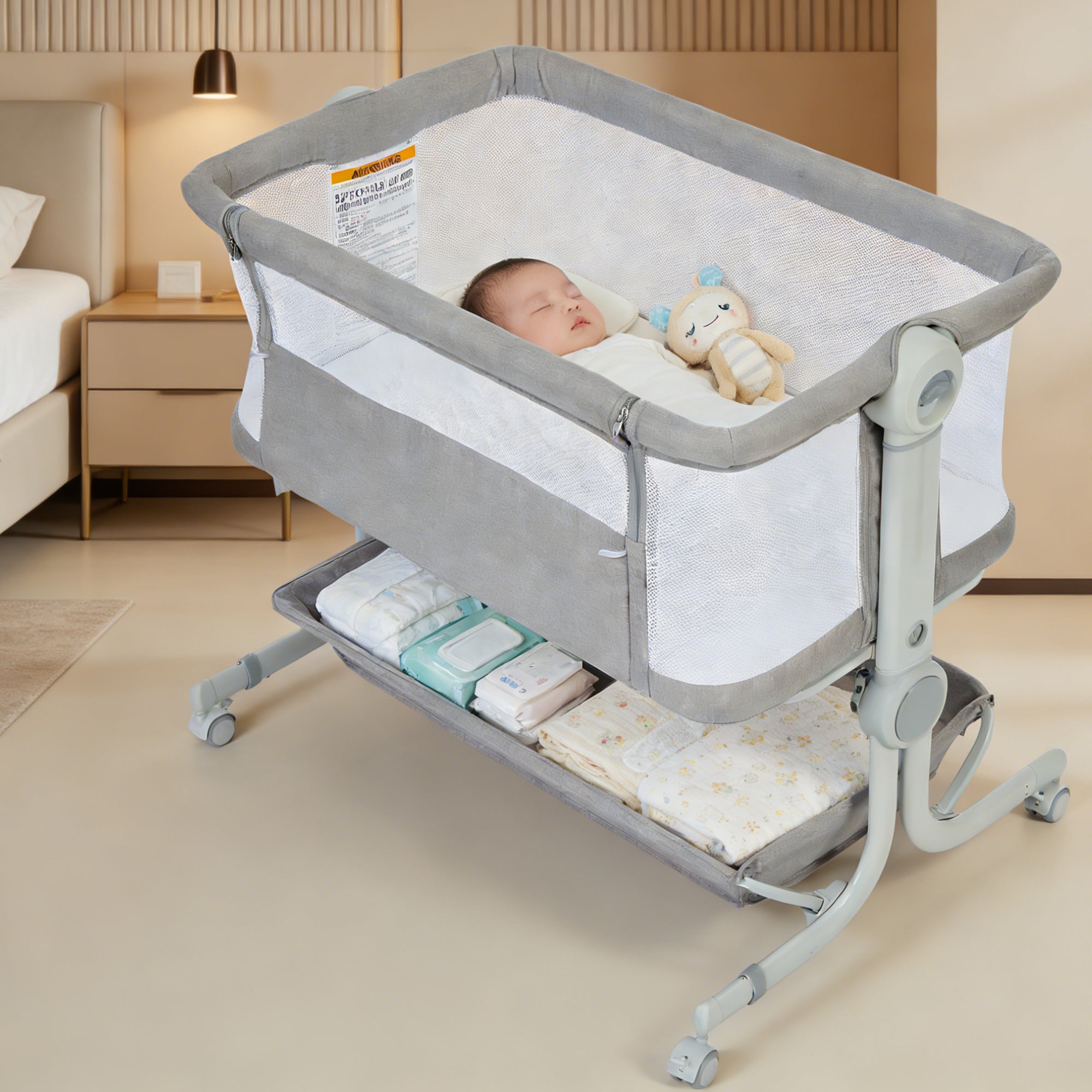 3-in-1 Portable Baby Bassinet Bedside Sleeper Light Grey