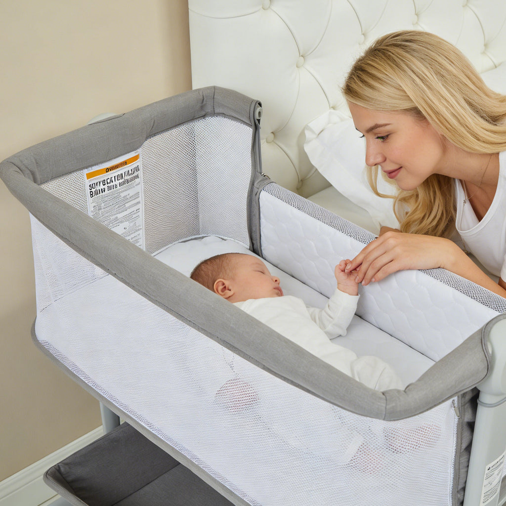 3-in-1 Portable Baby Bassinet Bedside Sleeper Light Grey